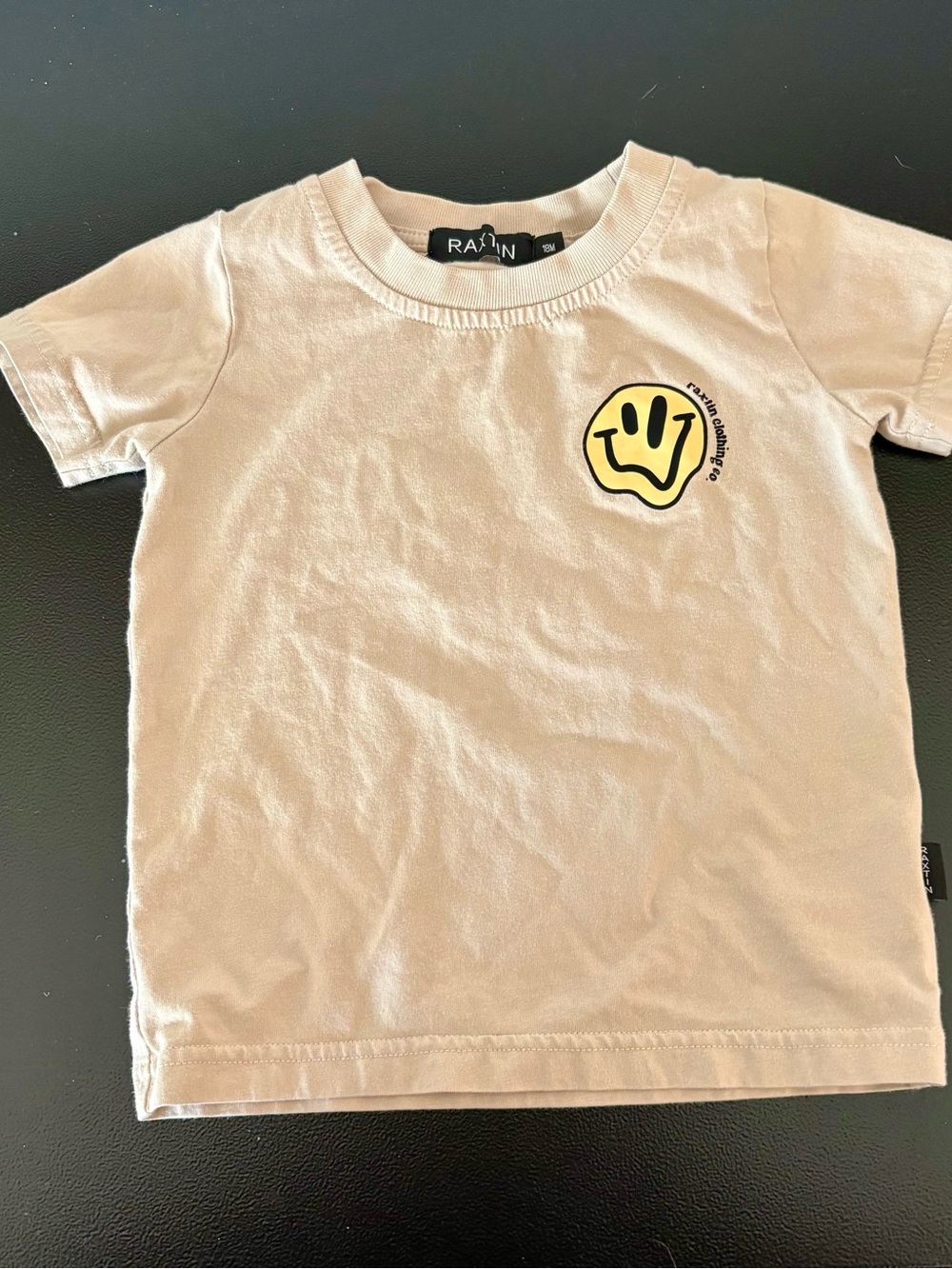 Raxtin Beige Short-Sleeve Kids Tee with Yellow Smiley